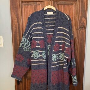 NATURAL LIFE Multicolor Patterned Cardigan with a denim blue background xl